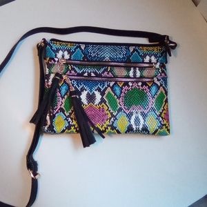 B Brentano Vegan multi-zipper crossbody purse with tassels